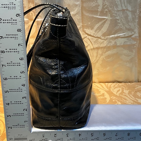 Coach black leather Tote embroidered monogram. D1Aa - Picture 6 of 8